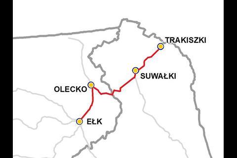 Map of part of the Polish section of the future Rail Baltica corridor.